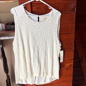 Tribal Ivory Textured Sleeveless Blouse